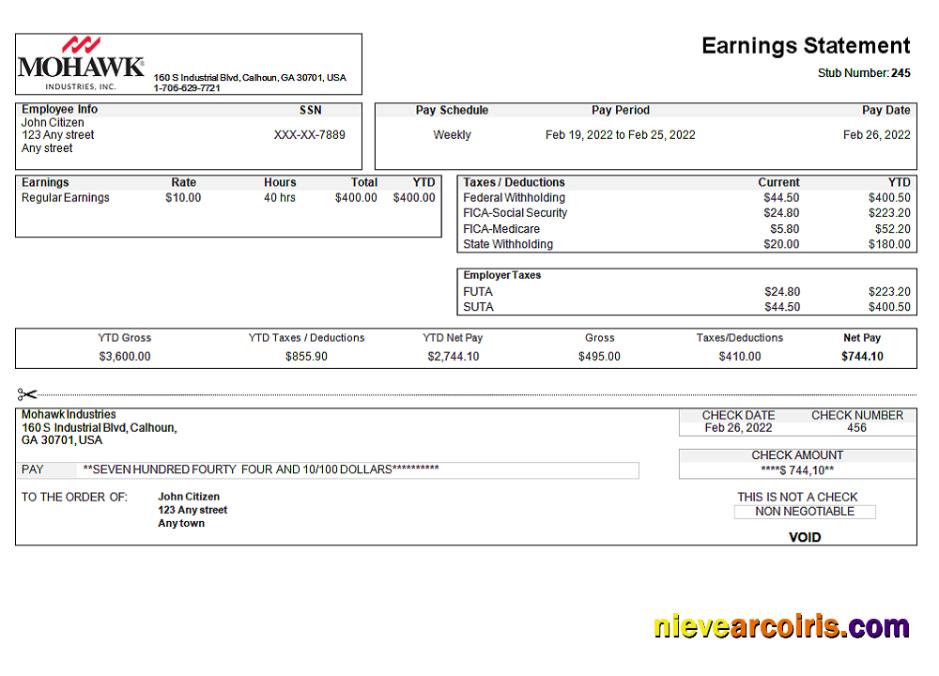 USA manufacturing company earning statement